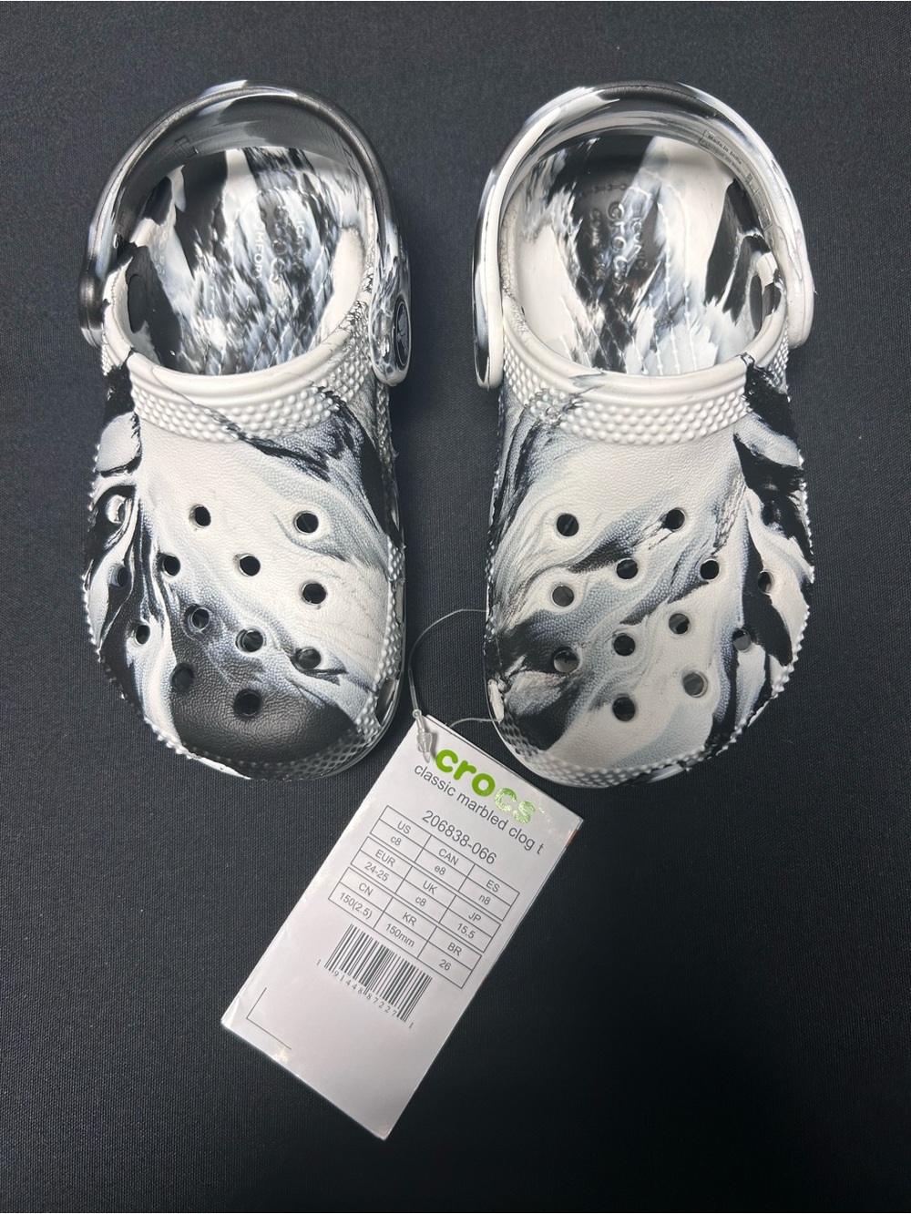 CROCS Classic Clogs Toddler Size C7 Black White Marbled